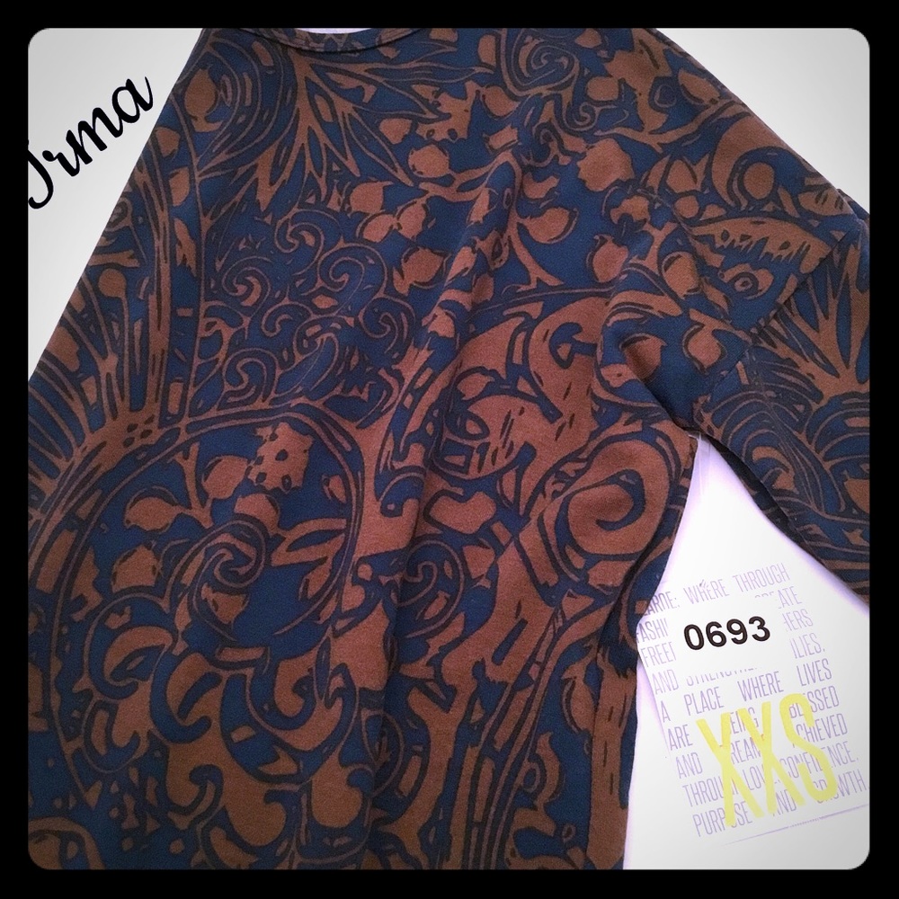 Lularoe Irma teal & bronze floral NWT